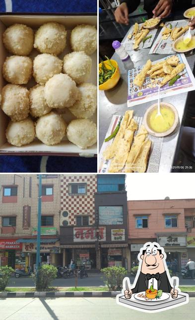 The photo of food and exterior at Naman - Namkeen Sweets & Bakery