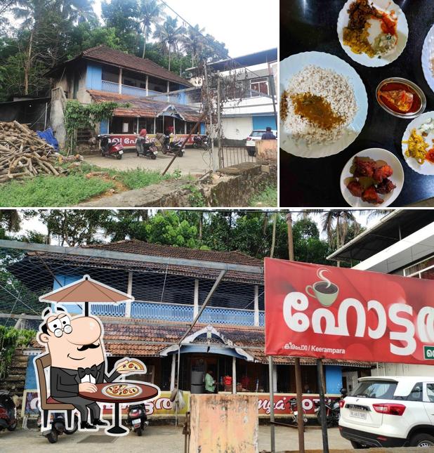 The picture of exterior and food at REMYA HOTEL