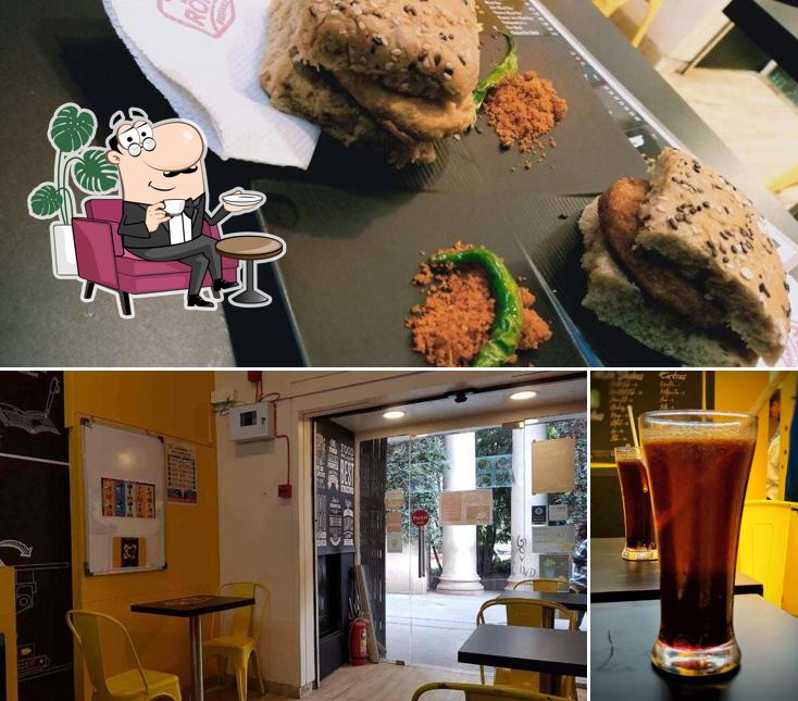 The restaurant's interior and food