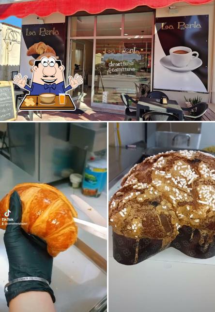 Tra le diverse cose da Cornetteria La Perla si possono trovare la cibo e interni