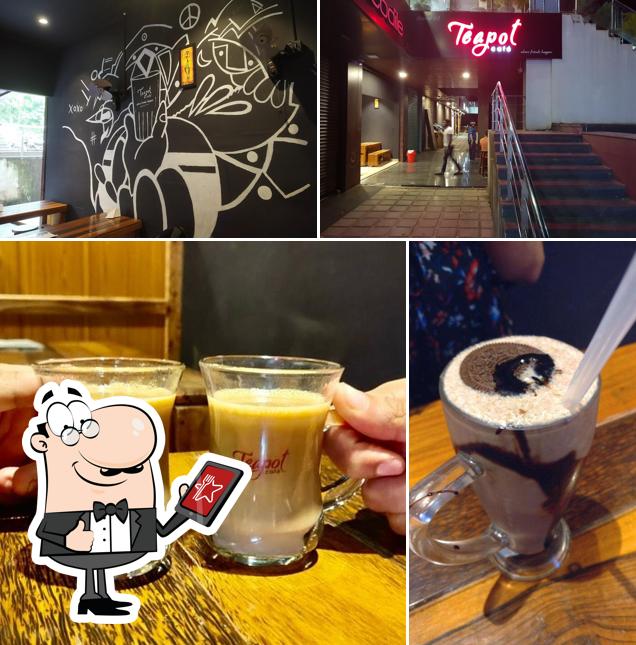 This is the image depicting exterior and drink at Teapot Café