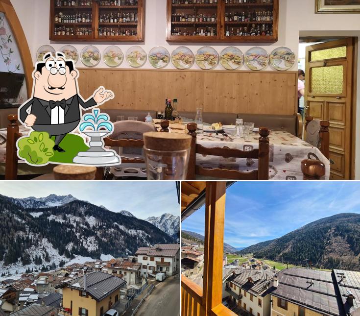 Tra le varie cose da Albergo Alpino si possono trovare la esterno e tavolo da pranzo
