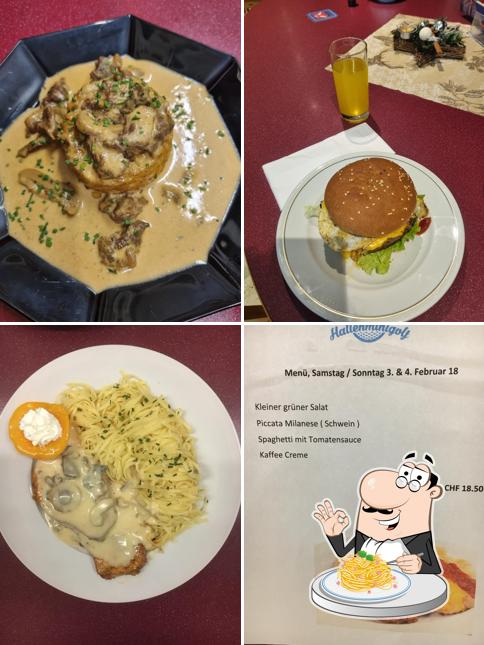 Spaghetti alla carbonara al Café Hallenminigolf