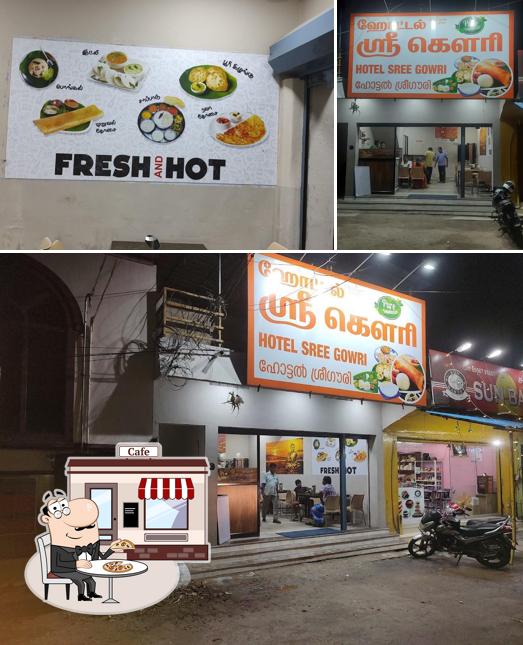 The picture of exterior and food at Hotel