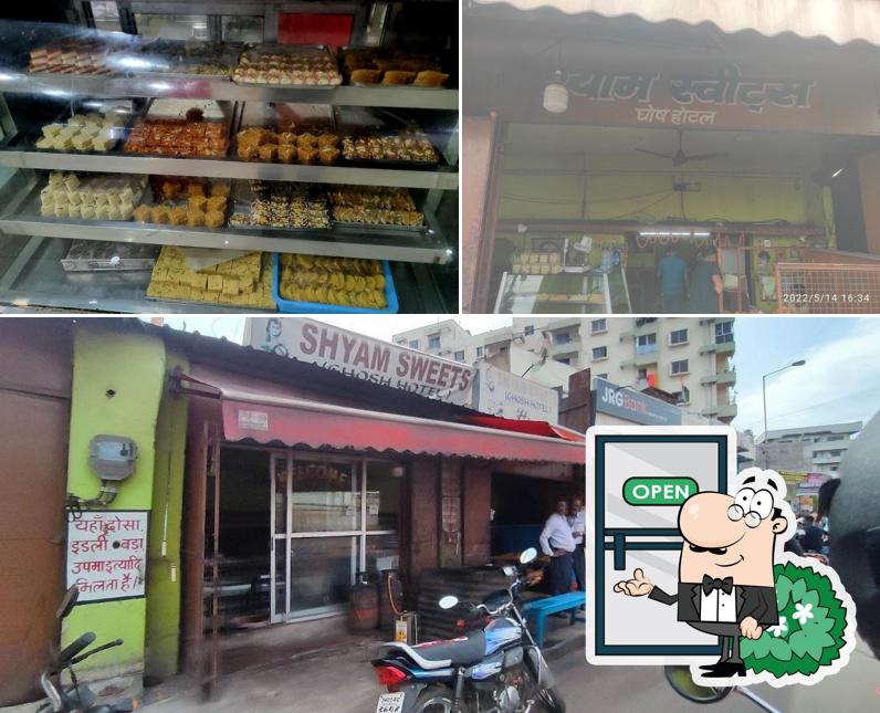 The image of exterior and food at Shyam Sweets(Ghosh Hotel)