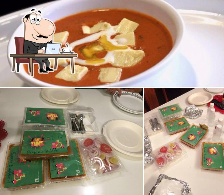 Take a look at the picture displaying interior and food at Partytime