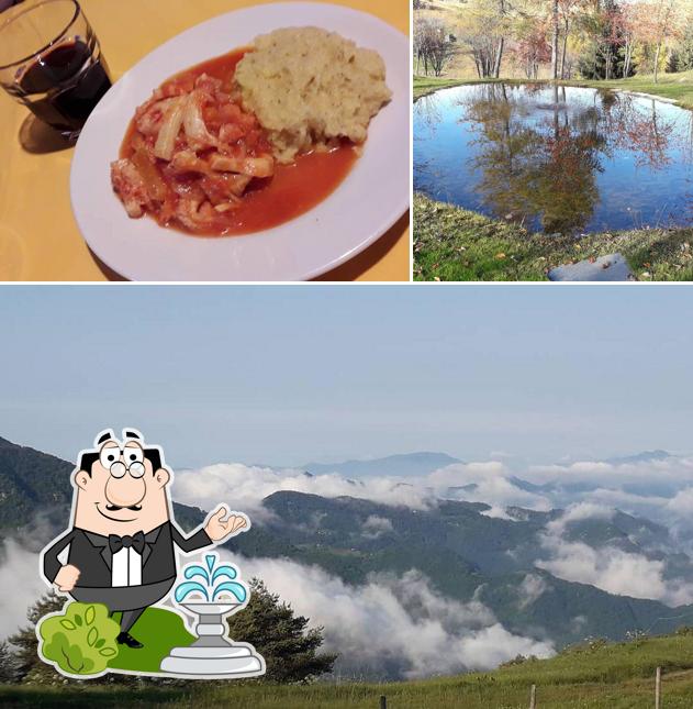 La foto della esterno e cibo di Rifugio Monte Stino