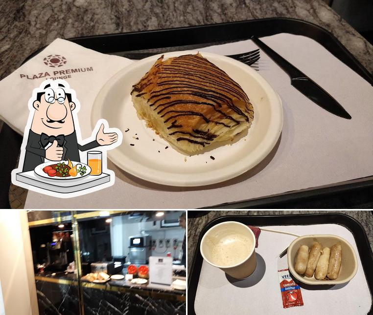 Among different things one can find food and interior at Plaza Premium Lounge