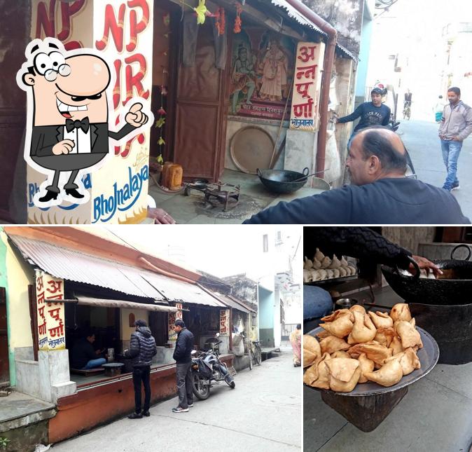 This is the picture showing exterior and food at Anapoorna Bhojnalya