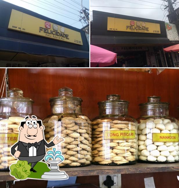 This is the picture showing exterior and food at Felicidade Stores