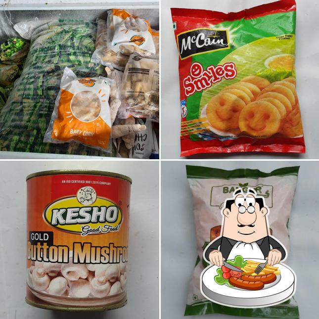 Food at Baba Frozen Point-(Frozen Food Items,Frozen Green Peas,Safal Matar,Basa fish,Baby Corn,Sweet Corn,Soya Chaap,Safal Green Peas.Button Mushroom,Chicken sausage, Chicken Nuggets,mozzarella cheese diced,Frozen Basa Fish,Chicken burger patty)