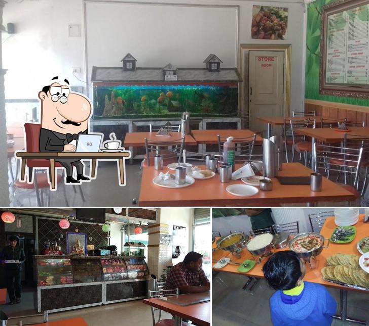 Check out the image depicting interior and food at FOOD PLAZA
