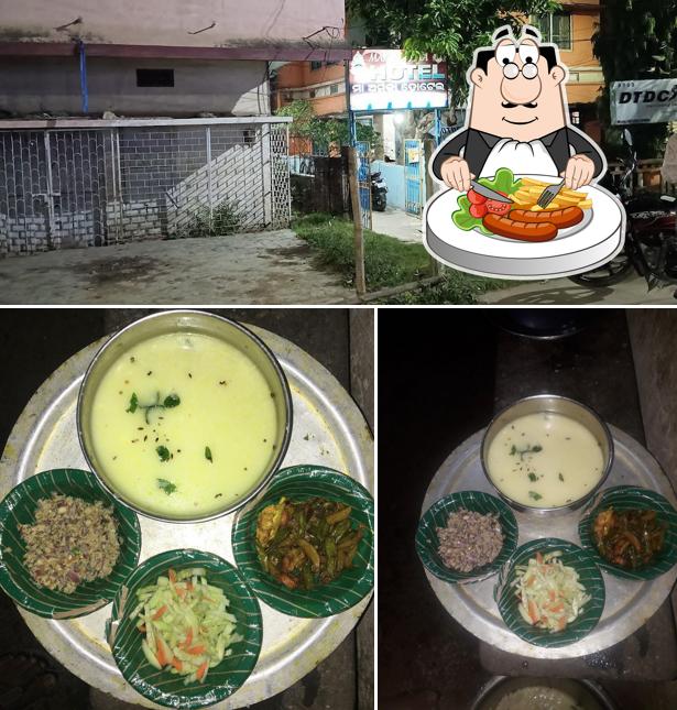 The picture of food and exterior at MAA AMBIKA HOTEL