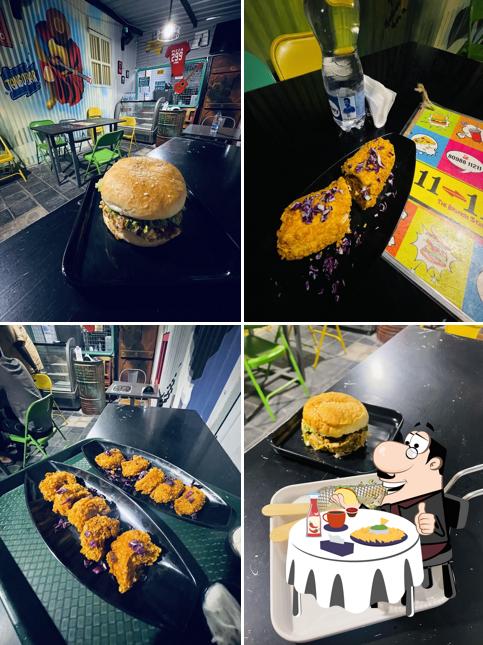 Hamburger at 11-11 brunch station
