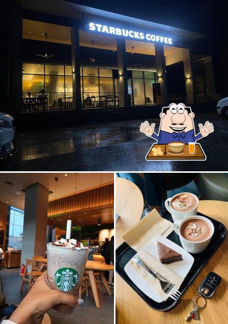 The image of food and exterior at Starbucks Coffee