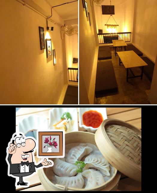 The restaurant's interior and food