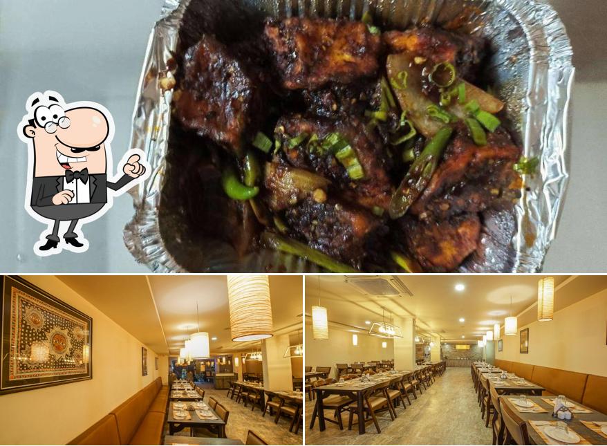 Take a look at the photo displaying interior and food at Saffron Restaurant