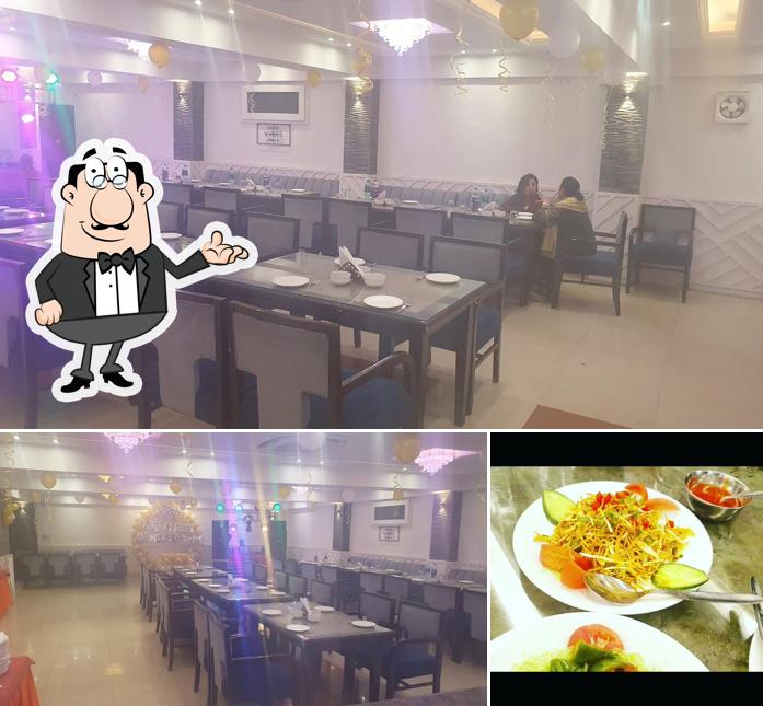 Check out the image depicting interior and food at Chillies & Chimneys