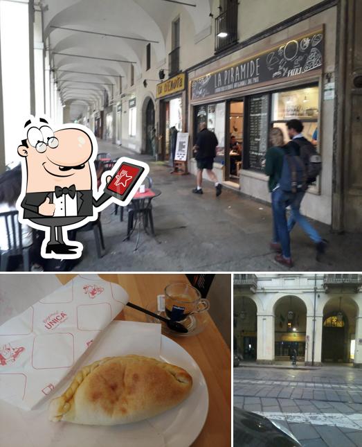 Questa è la immagine che raffigura la esterno e cibo di Gelati e Pizza La Piramide
