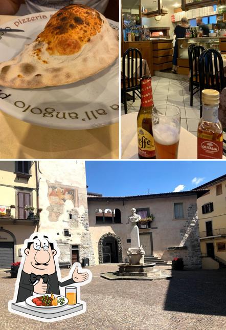 Questa è la immagine che presenta la cibo e esterno di All'Angolo