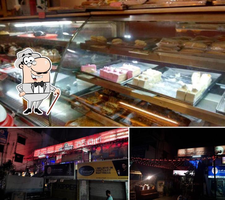 Check out the image showing exterior and food at Red Cherry Bakers & Restaurant