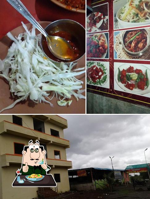 This is the picture showing food and exterior at Hotel vishwajeet