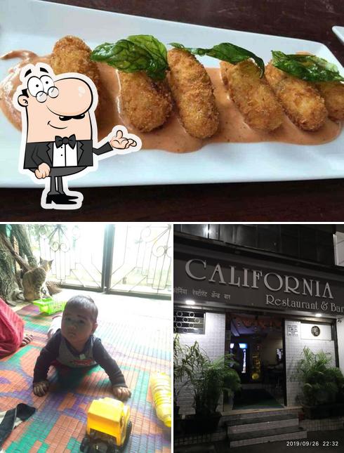 The picture of interior and food at Hotel california