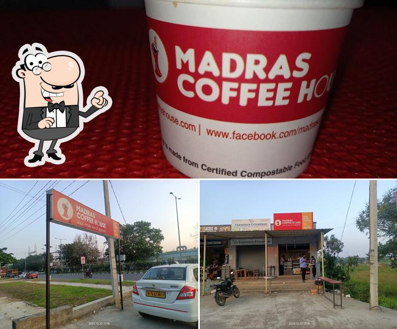 The photo of exterior and beer at Madras coffee house