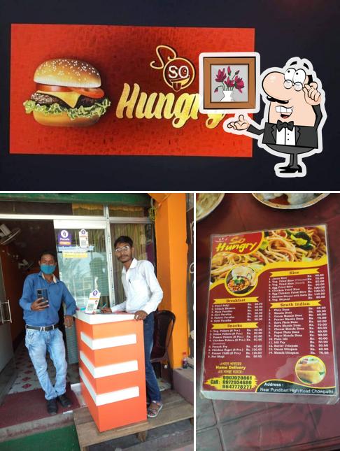 The restaurant's interior and burger