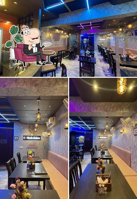 Take a seat at one of the tables at Bhole Chature