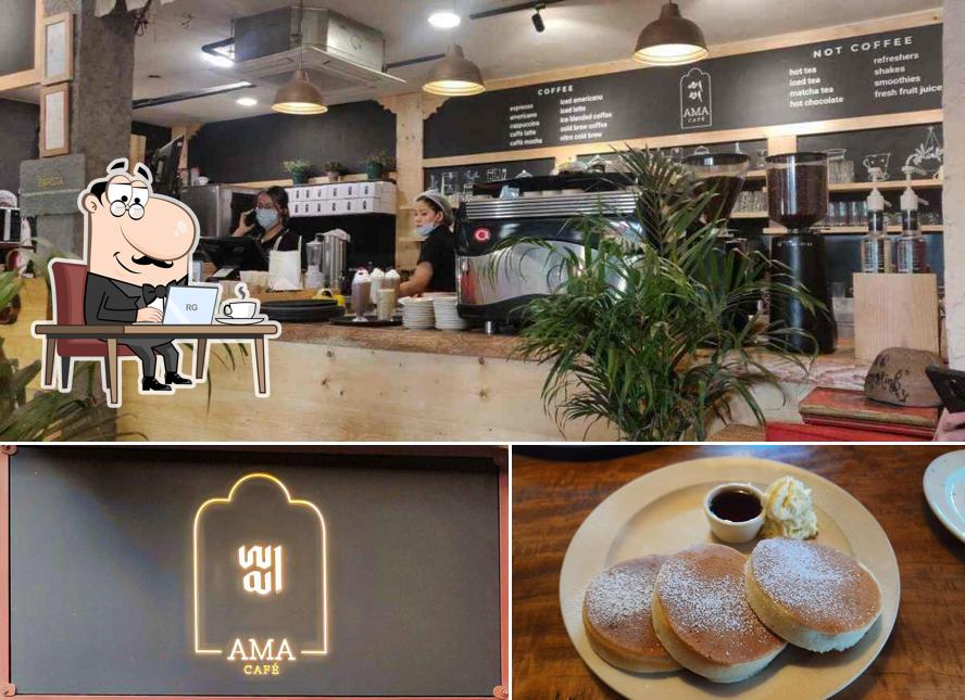 The restaurant's interior and food