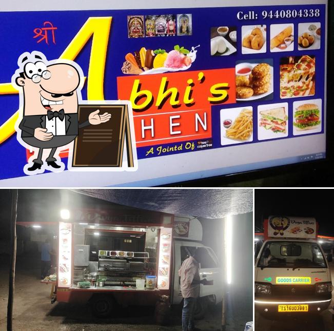 Check out the image showing exterior and food at Abhi's kitchen