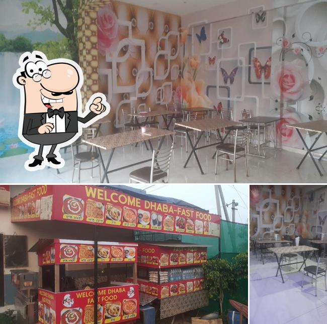 The image of interior and food at Welcome Dhaba