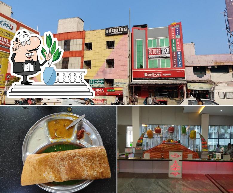 The restaurant's exterior and food