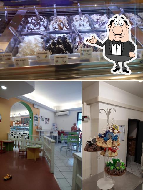 Dai un’occhiata alla immagine che presenta la interni e cibo di Gelateria Km7 - Meldola