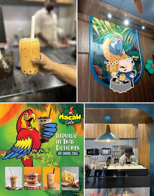Take a look at the photo displaying food and interior at Macaw.Cafe Kanchipuram