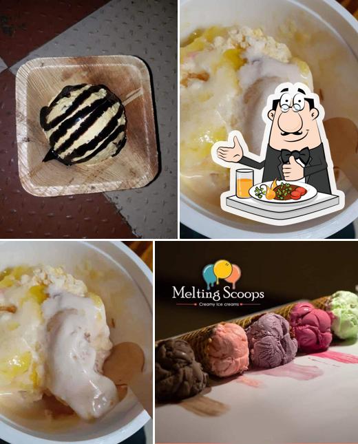 melting scoops ice creams