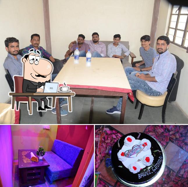 This is the image displaying interior and dessert at Friends cafe Barmer