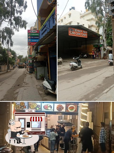 The restaurant's exterior and food