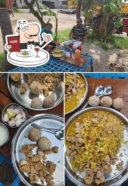 The picture of food and interior at Rajasthan dalbati