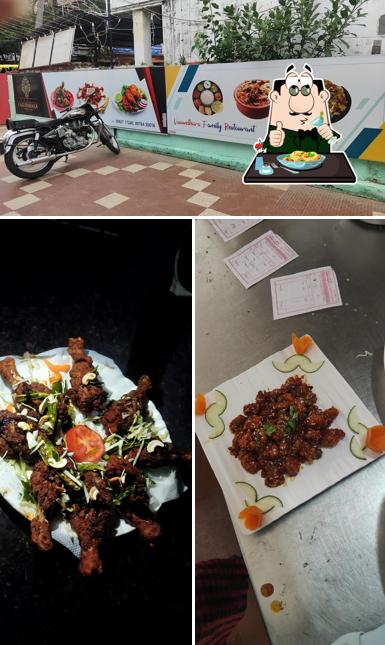 This is the image displaying food and exterior at Vasundhara Family Restaurant