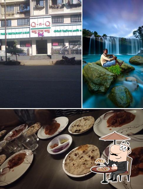 The photo of exterior and food at Q N Q Family Restaurant & Bar