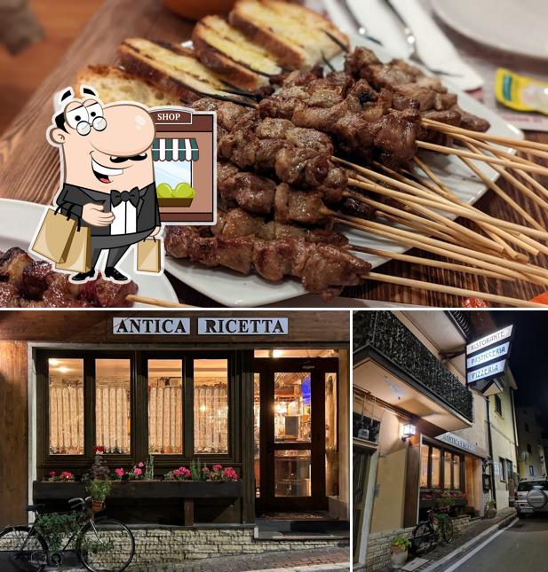 La esterno e cibo del ristorante