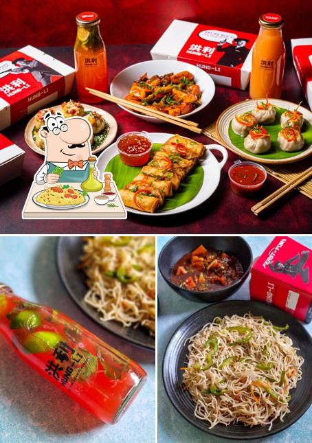Take a look at the image showing food and interior at Hung Li