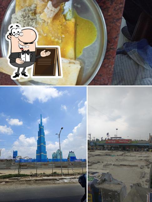 This is the picture displaying exterior and food at Hotel Aarthi