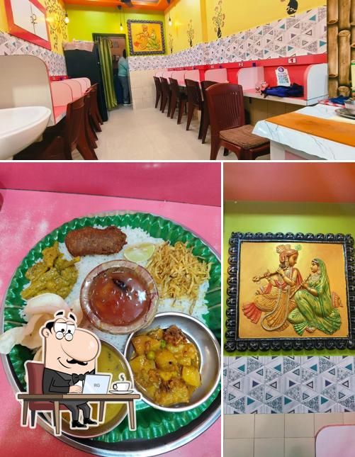 This is the image showing interior and food at NIRAMISH BHOJANALAY
