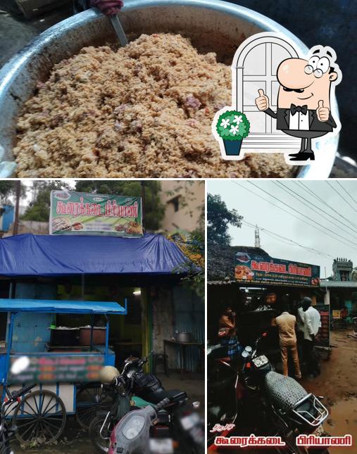 The picture of Koorai Kadai Biriyani’s exterior and food