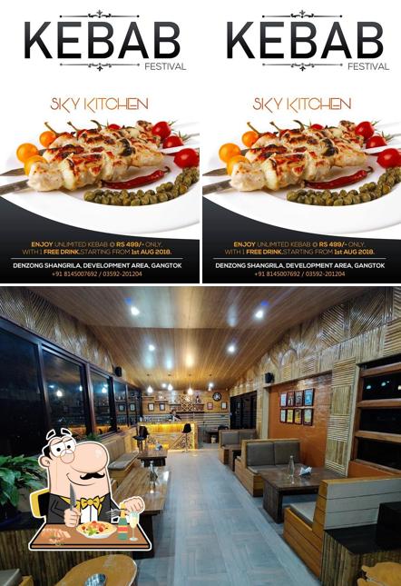 This is the image displaying food and interior at The Sky Lounge