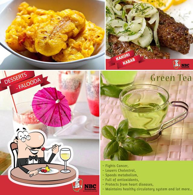 This is the picture displaying food and drink at NBC Restaurant