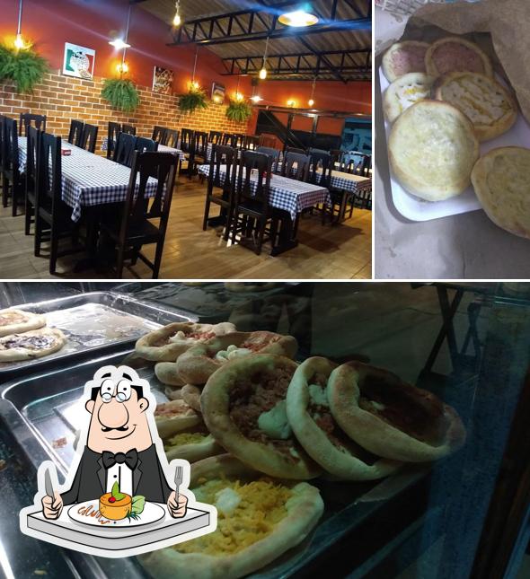 A ilustração a Sabor Divino pizzaria e esfiharia’s comida e interior